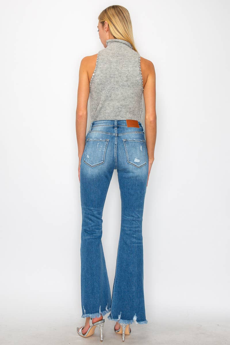 Artemis Vintage  High Rise Distressed Stretch Flare Jeans