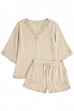 Beige Scallop Detail Top and Shorts Set