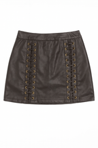 Brown Faux Leather Lace-Up Mini Skirt