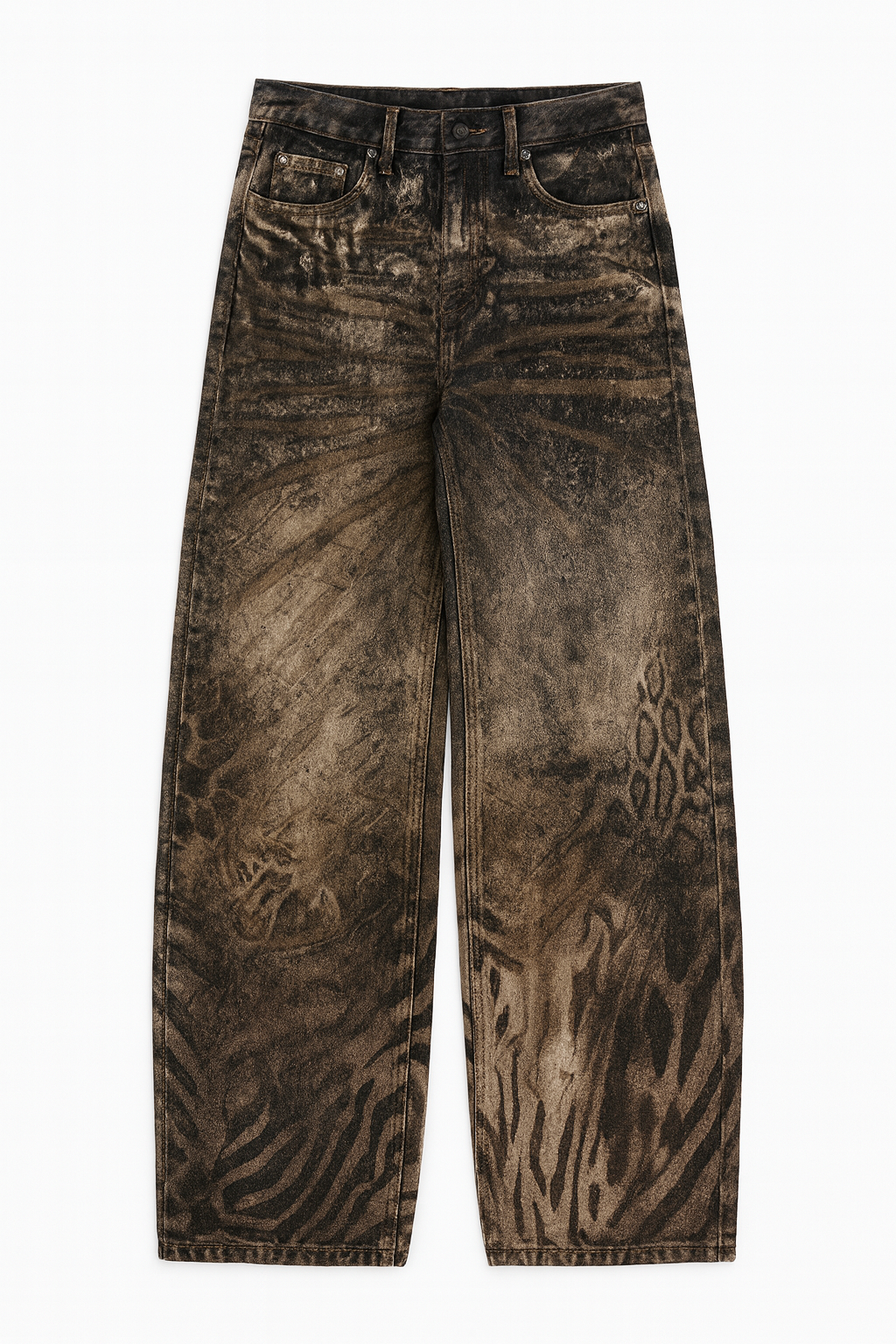 Brown Python Print Wide Leg Pants