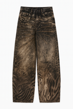 Brown Python Print Wide Leg Pants