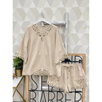 Beige Scallop Detail Top and Shorts Set