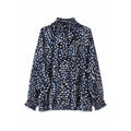 Blue Ditsy Floral Chiffon Ruffle Neck Tie Balloon Sleeve One Size Blouse