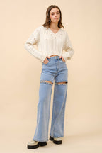 Blue B Mid Rise Crystal Slit Bottom Denim Jeans