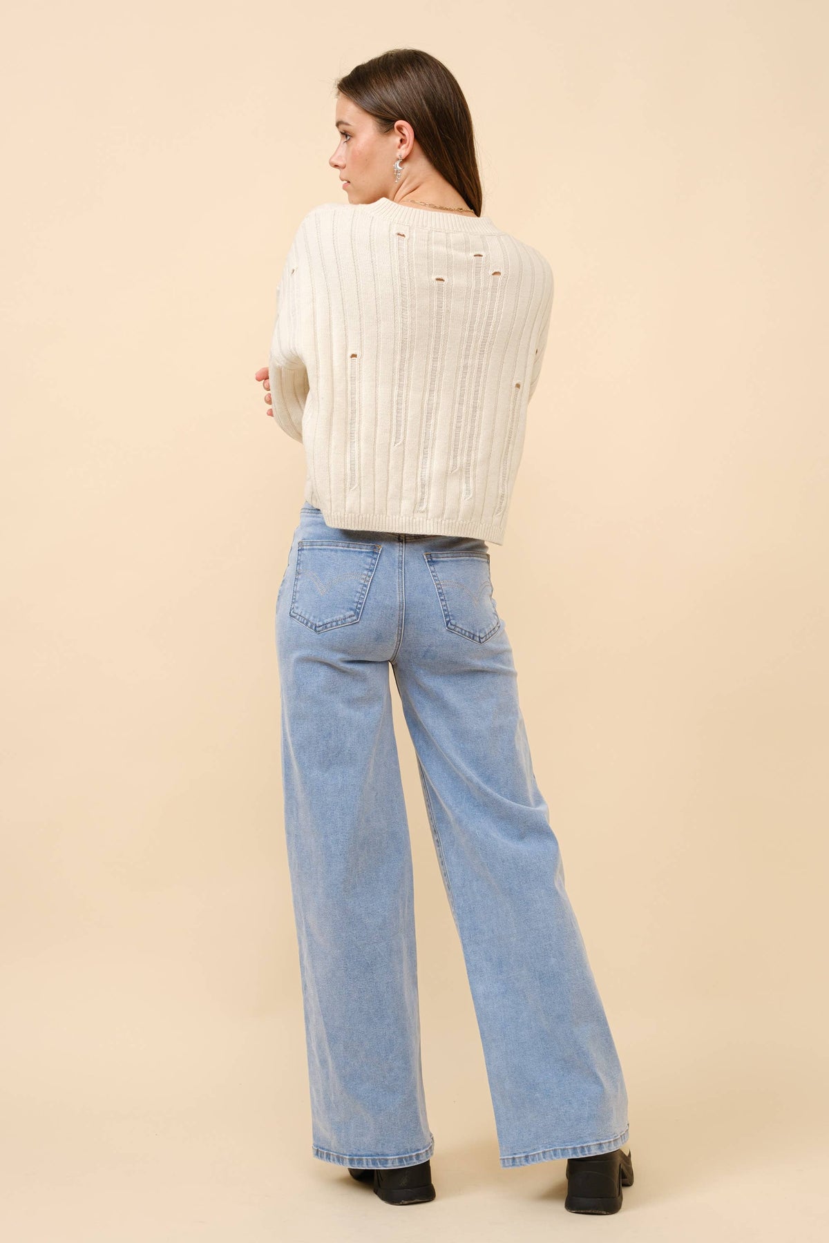 Blue B Mid Rise Crystal Slit Bottom Denim Jeans