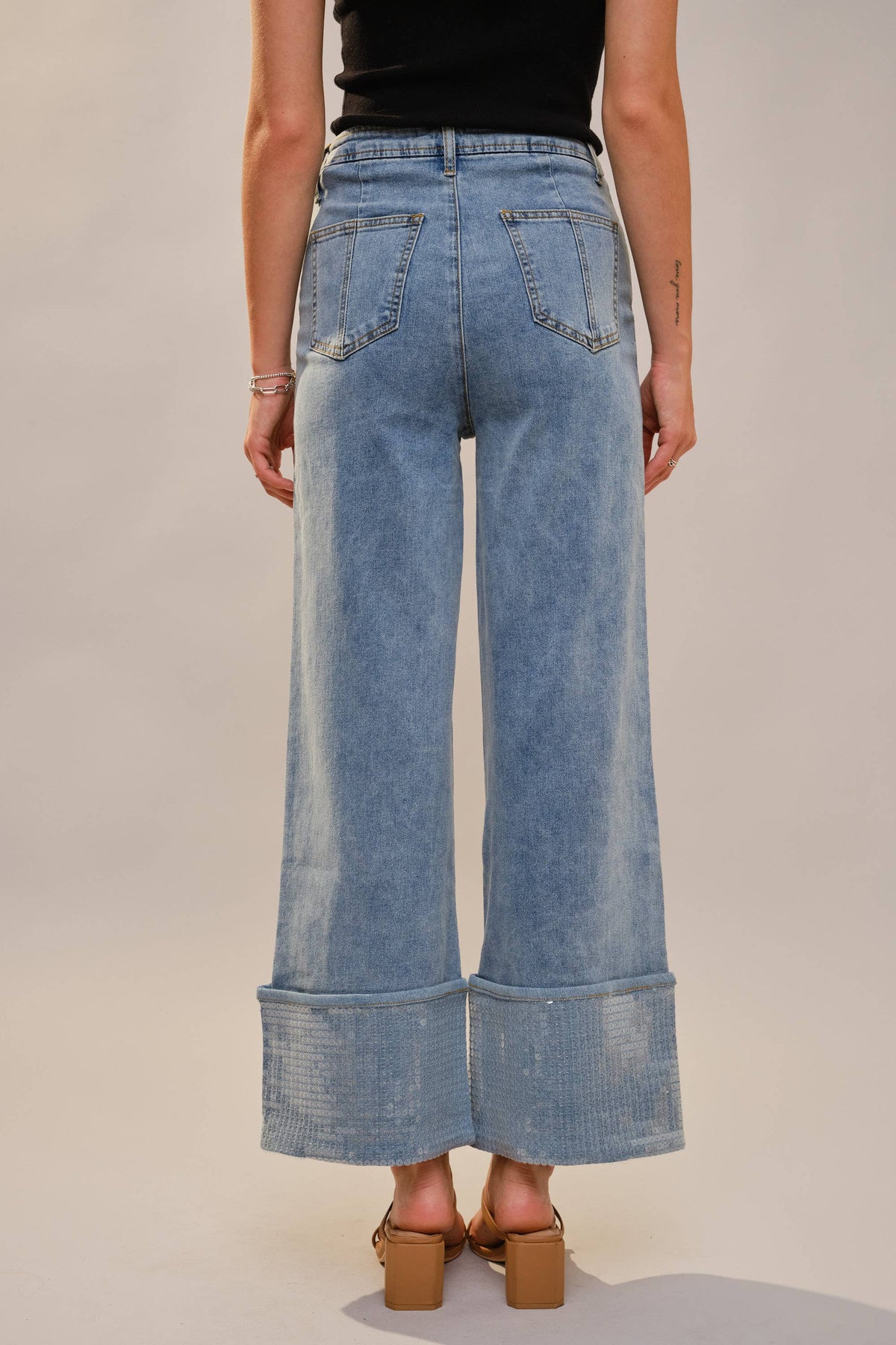 Blue B Cuffed Sequin Bottom Detailed Jeans