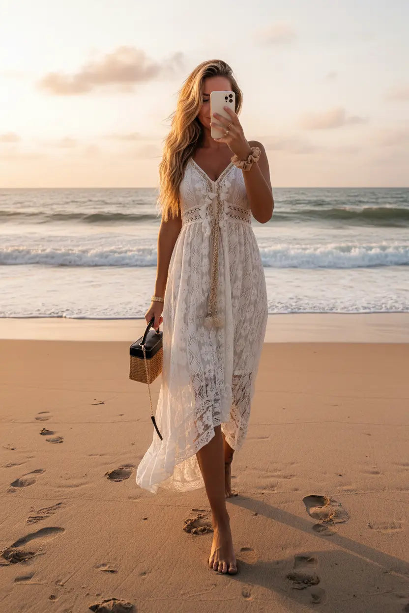 Lunara Summer Maxi Dress – Lightweight Beach Dress, Breathable Fabric | Beige | S–2XL