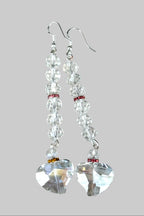 Clear Heart Long Drop Earrings