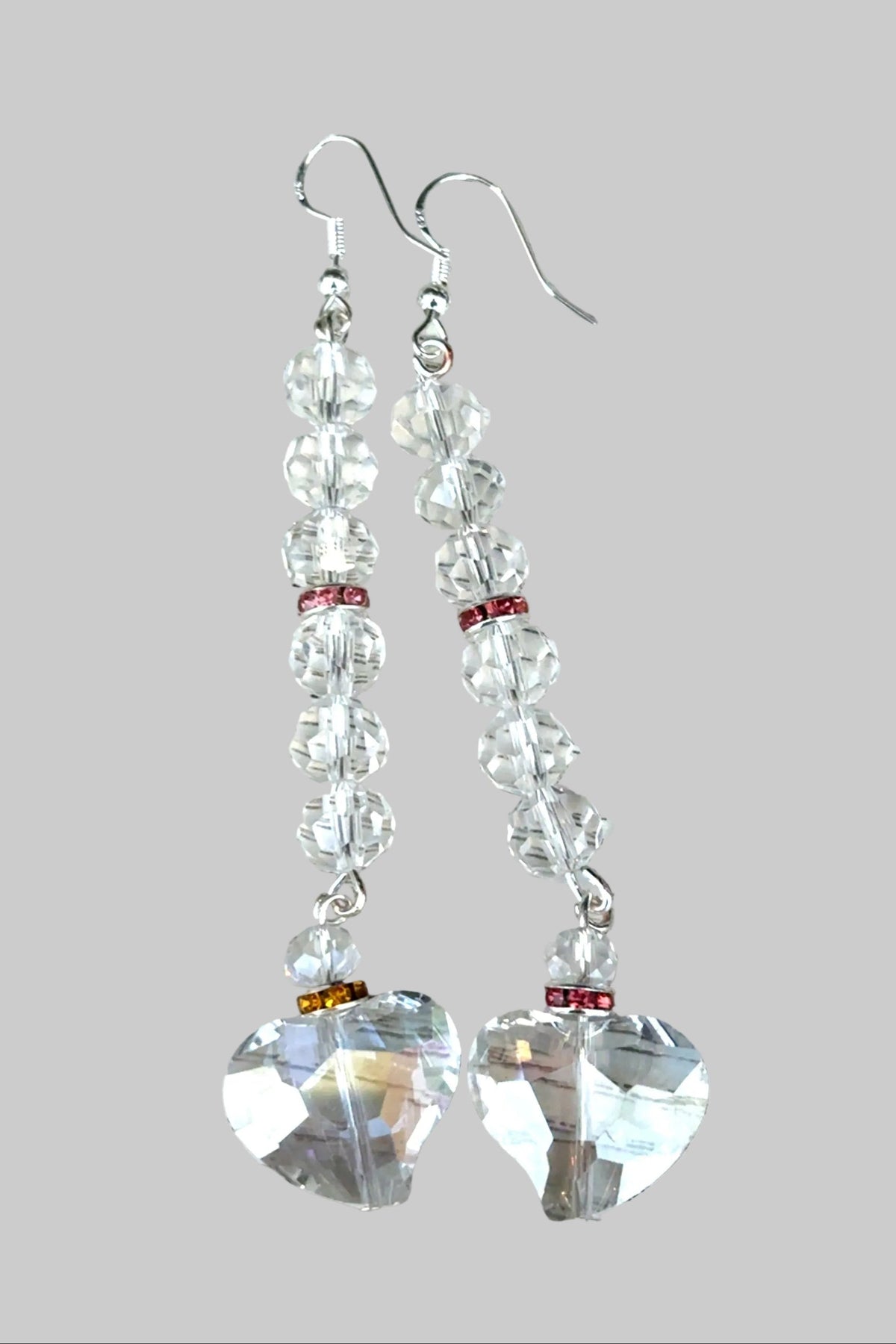 Clear Heart Long Drop Earrings