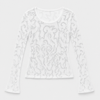 Bright White Embellished Mesh Long Sleeve Top