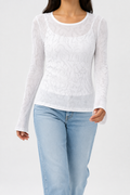 Bright White Embellished Mesh Long Sleeve Top