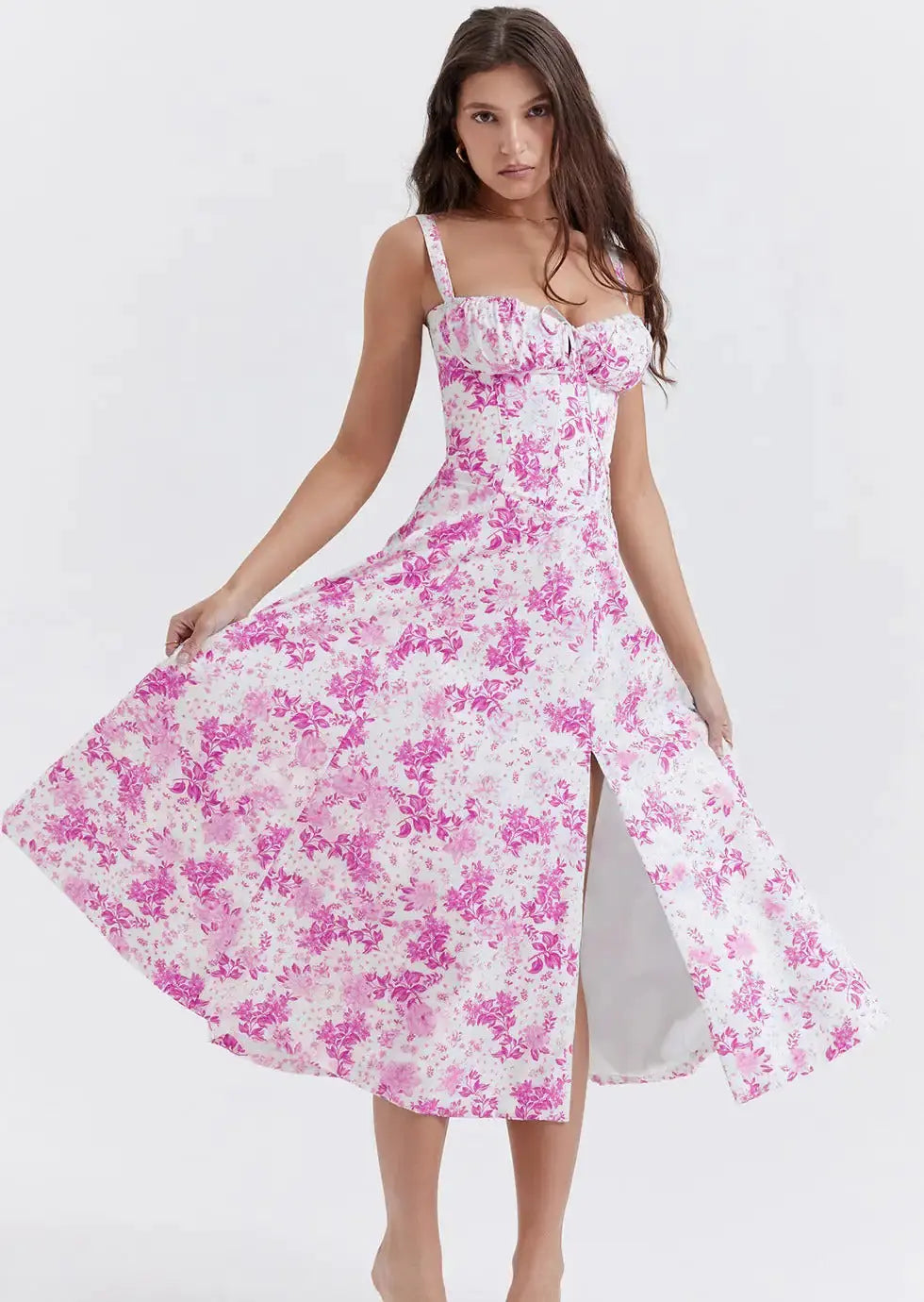 Lunara Mariah Floral Maxi Dress – Flowing Silhouette, Feminine Print | White, Blue | S–L