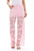 Bayeas Pink High Rise Wide Leg Lace Embellished Jeans