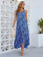 Lunara Floral Maxi Dress – Tied Back, 100% Polyester Summer Dress | Sage, Royal Blue | S–L